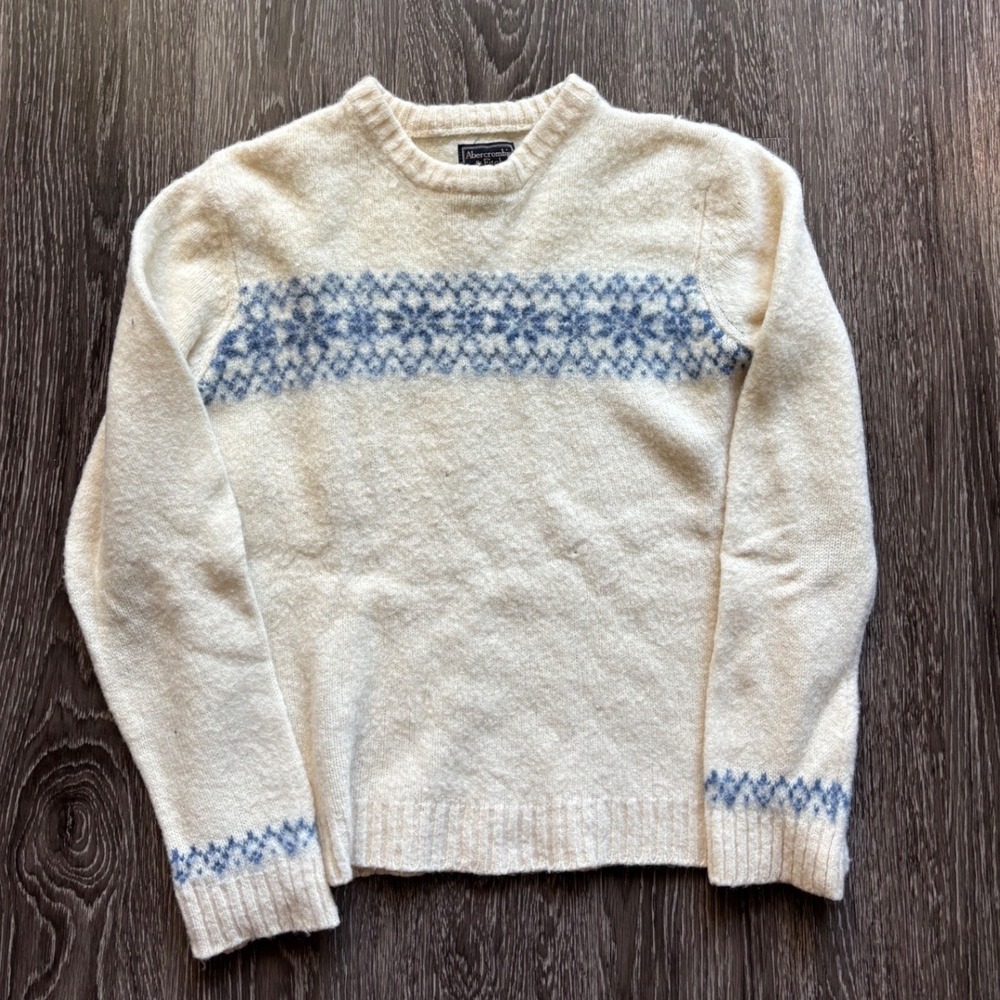 Vintage Abercrombie & Fitch 100% Shetland Wool Christmas Sweater Size Large